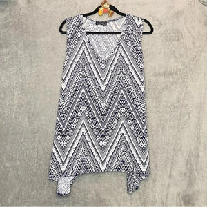 American City Wear 3X Top Shirt Blue Geometric V Neck Sleeveless Asymmetrical